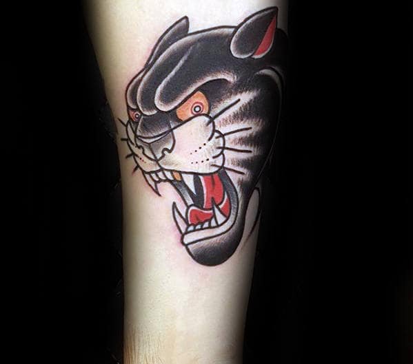 old-school-small-retro-guys-traditional-panther-forearm-tattoo-ideas