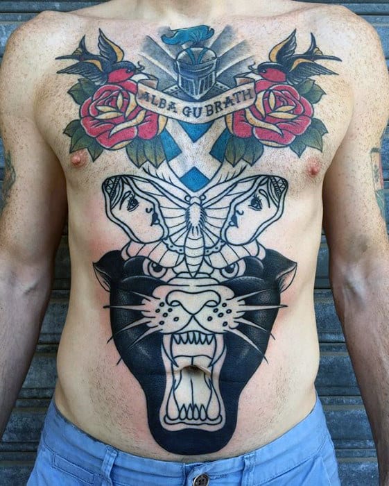 panther-guys-traditional-tattoo-on-chest