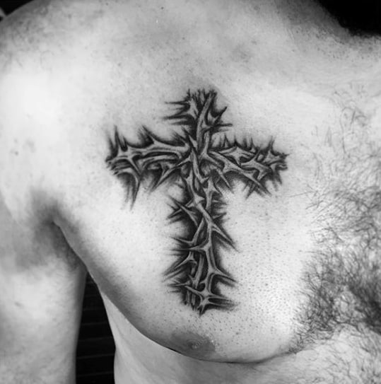 religious-thorn-cross-mens-upper-chest-tattoos