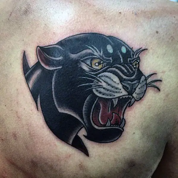 roaring-panther-male-traditional-tattoo-on-upper-chest