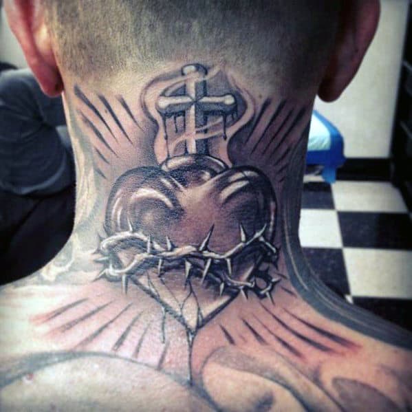 sacred-heart-with-thorns-mens-back-of-neck-tattoos