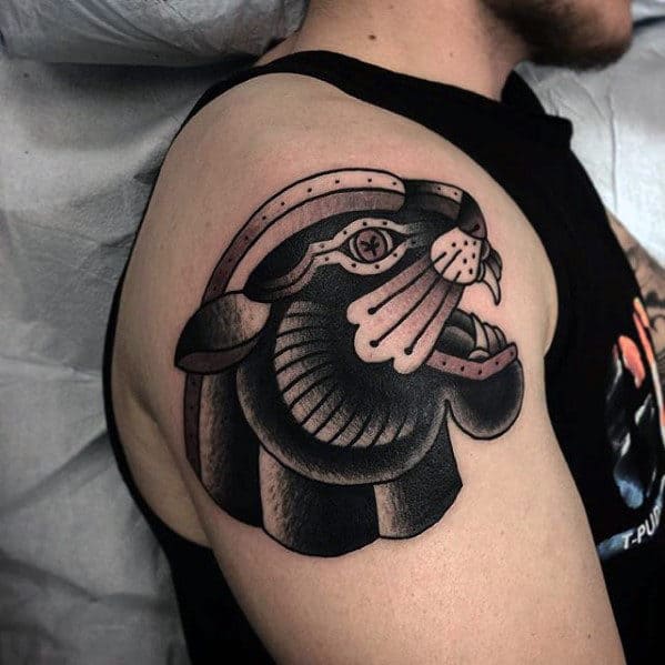 Traditional Dagger In Panther Head Tattoo On Sleeve by Samuele Briganti