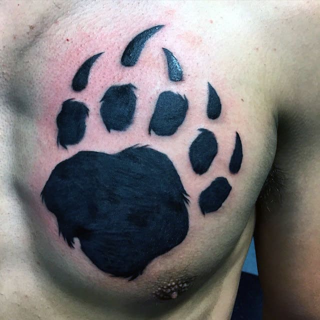 black-ink-furry-bear-claw-male-upper-chest-tattoos