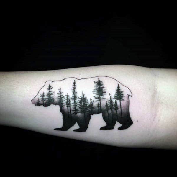 black-ink-trees-male-california-bear-forearm-tattoo