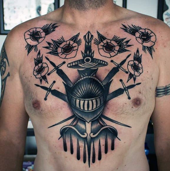 chest-maltese-knight-tattoo-for-males