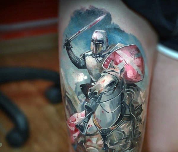 color-knight-horse-riding-tattoo-for-men-on-leg-thigh