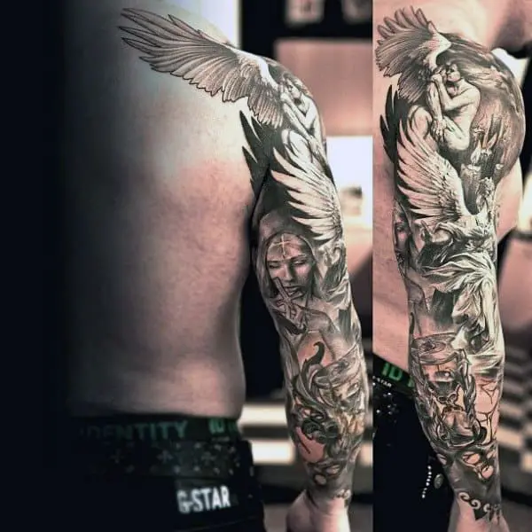 full sleeve angel tattoos for men