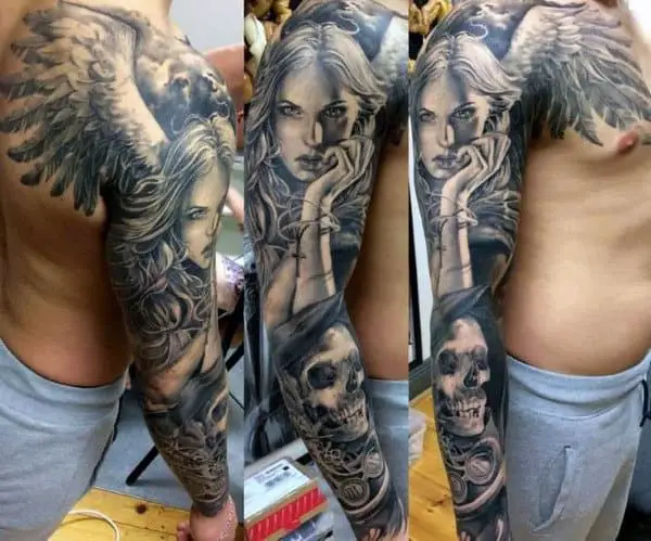 50 Beautiful Angel Tattoos For Men 2023 Devil Demon  Archangel