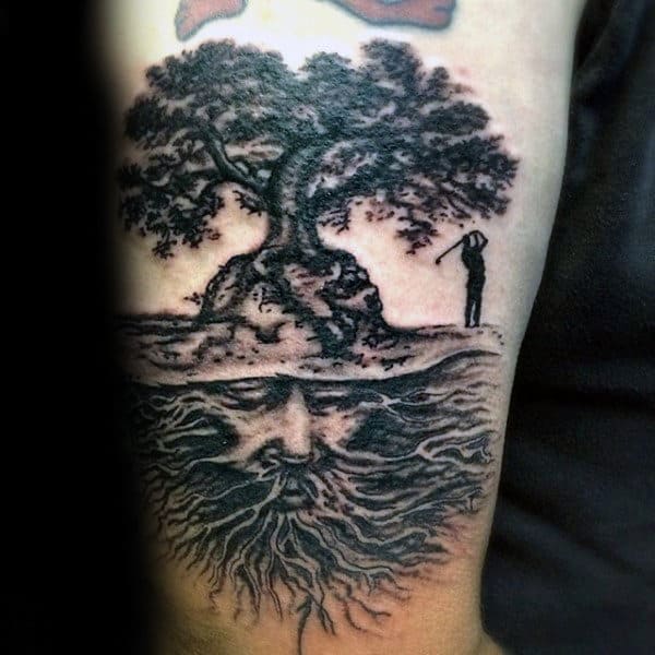 golfer-tree-roots-mens-arm-tattoos