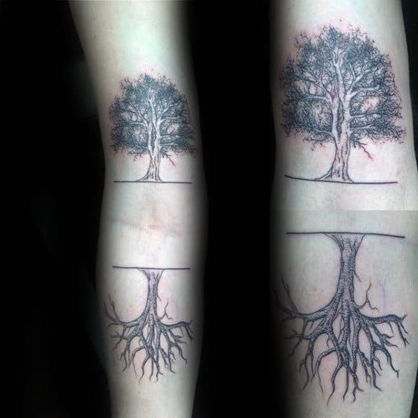 inner-forearm-two-trees-with-roots-mens-tattoo-designs