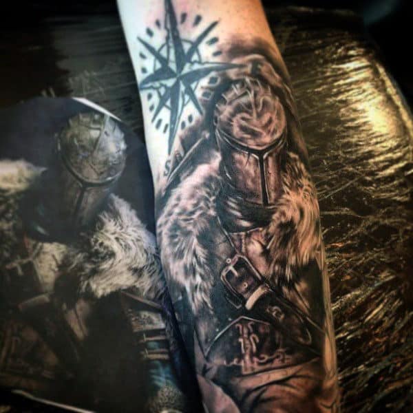knight-on-horse-tattoo-for-males-on-forearm