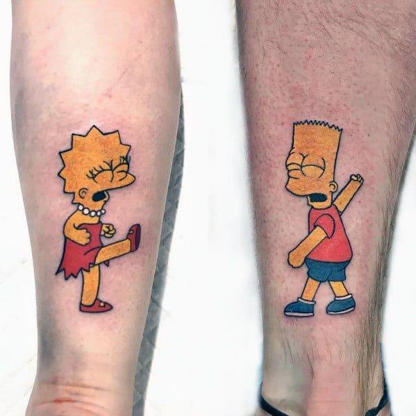 lisa-and-bart-back-of-leg-tattoo-simpsons-designs-for-men