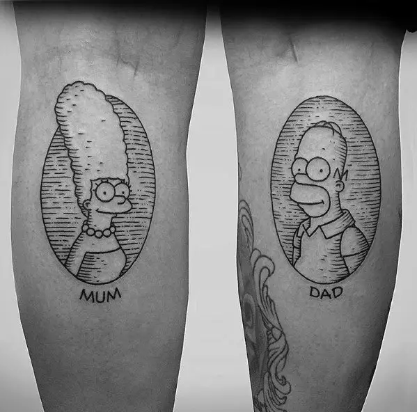 male-with-simpsons-tattoos-leg-calf