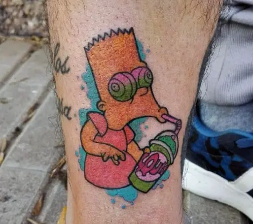 man-with-bart-simpsons-tattoo-design-on-leg