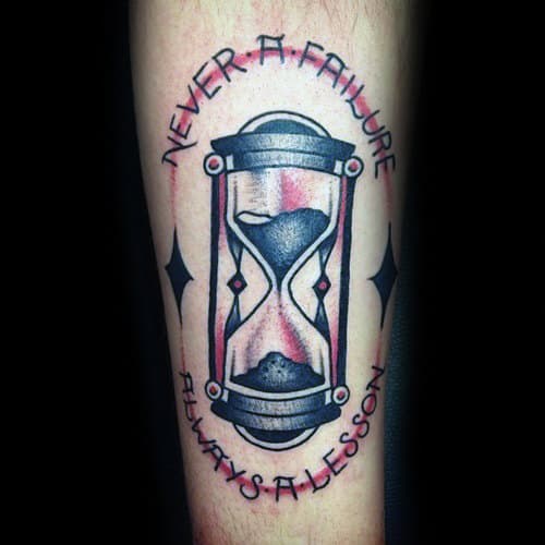 never-a-failure-always-a-lesson-mens-traditional-hourglass-inner-forearm-tattoo