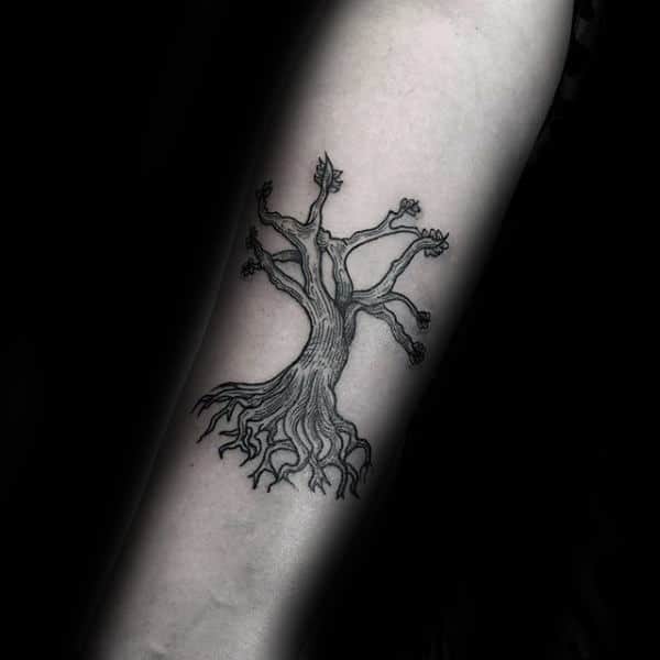 small-simple-tree-roots-mens-forearm-tattoos