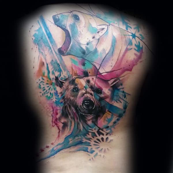watercolor-polar-bear-male-full-back-tattoo-design-ideas