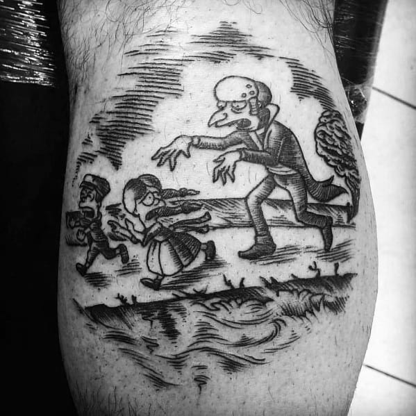 zombie-themed-leg-calf-mens-tattoos-simpsons