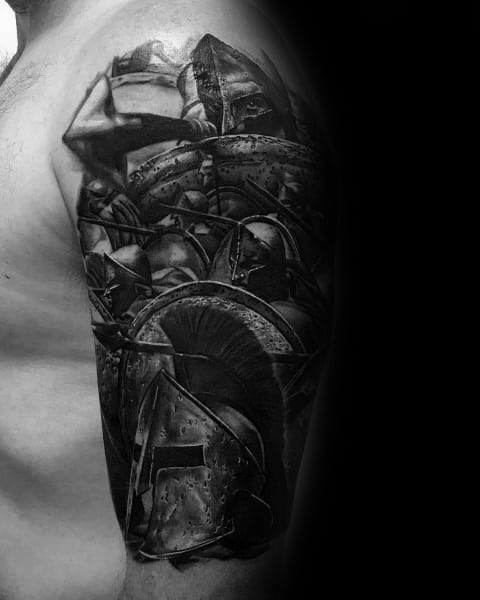 3d-guys-shield-half-sleeve-black-and-grey-tattoos