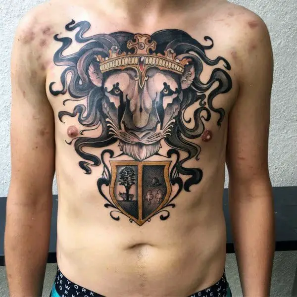 chest-lion-shield-mens-tattoo