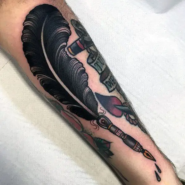forearm-neo-traditional-mens-cool-quill-tattoo-ideas