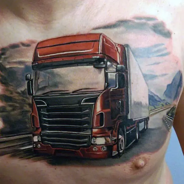 guys-realistic-semi-truck-chest-tattoos