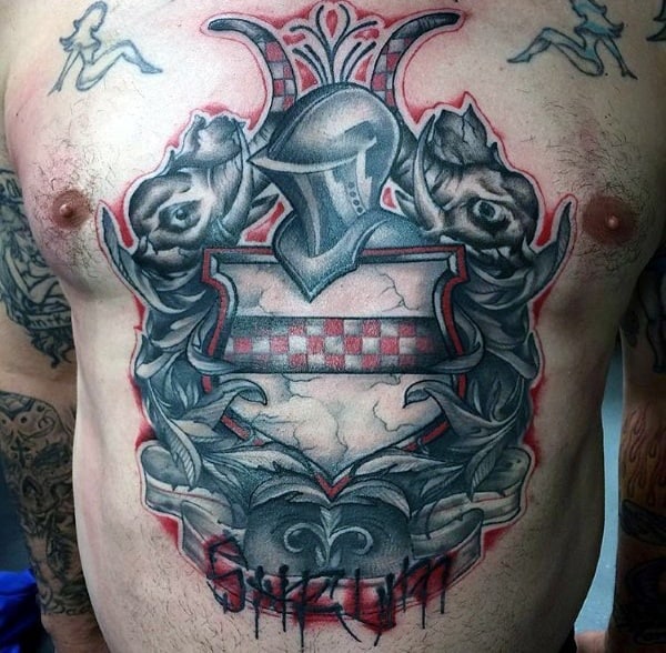 guys-shield-red-and-grey-shaded-chest-tattoo