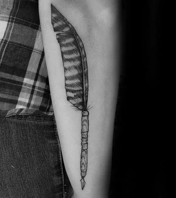 male-with-cool-outer-forearm-feather-quill-tattoo-design