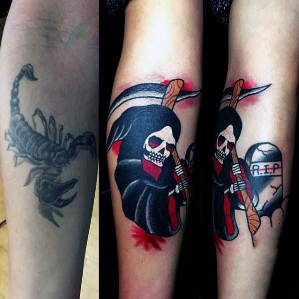 man-with-cover-up-tattoo-of-grim-reaper-and-rip-tombstone