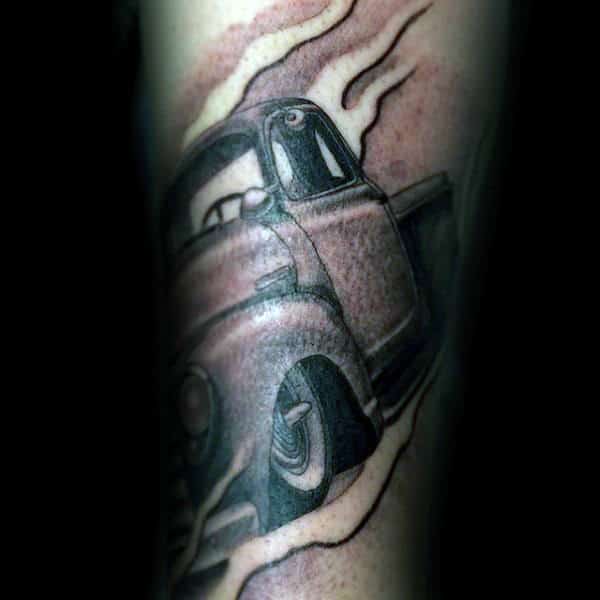 mens-black-and-grey-cool-vintage-truck-forearm-tattoos