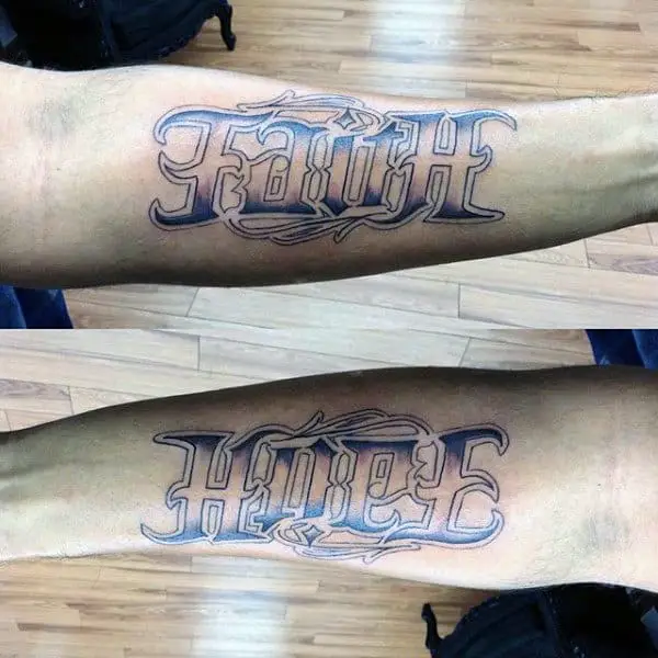 mens-faith-hope-tattoo-ambigram-on-forearm