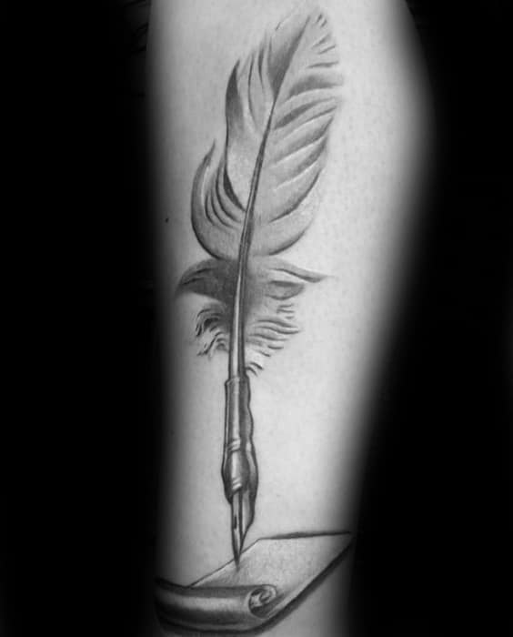 mens-quill-with-paper-tattoo-design-ideas-on-leg
