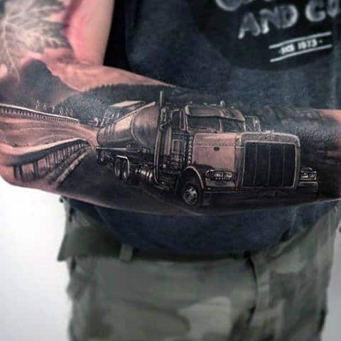 realistic-truck-on-the-road-male-outer-forearm-tattoos