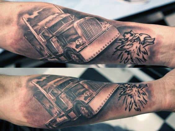 semi-truck-with-smoking-stacks-mens-inner-forearm-tattoos