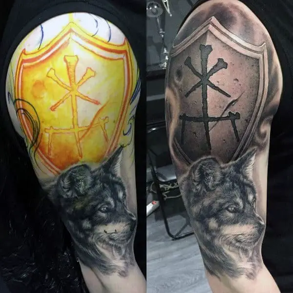 shield-wolf-arm-tattoo-ideas-for-men