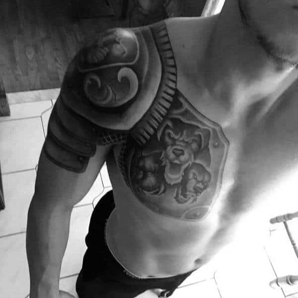 armor-plate-guys-shoulder-and-chest-cerberus-tattoo-inspiration