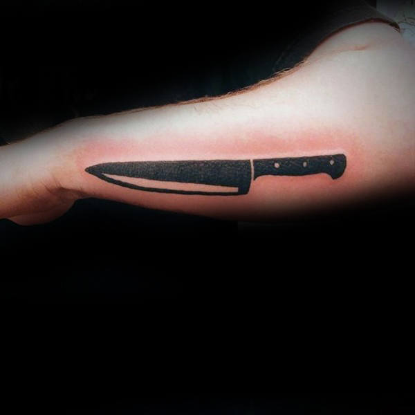 black-ink-chef-knife-male-tattoo-inspiration-on-outer-forearms