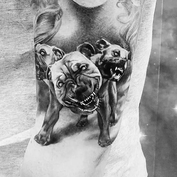 gentleman-with-realistic-cerberus-dog-tattoo-on-arm
