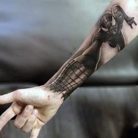 grey-spiderman-tattoo-male-forearms