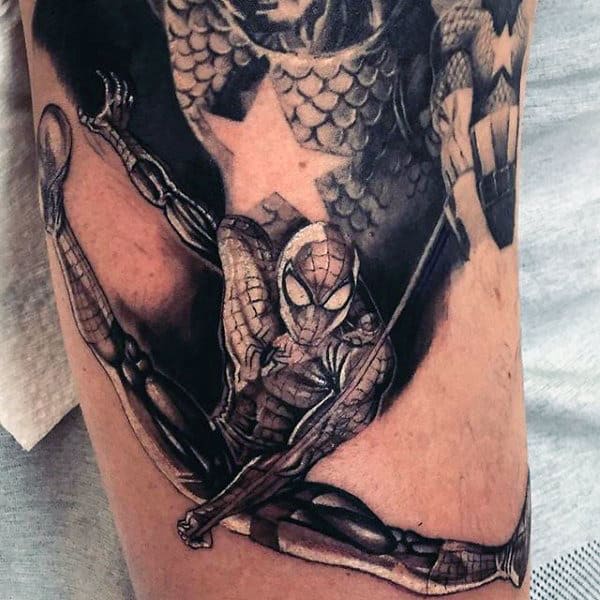 guys-forearms-grey-spiderman-tattoo
