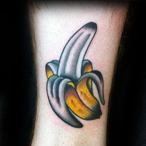 lower-leg-guys-tattoos-with-peeled-banana-design