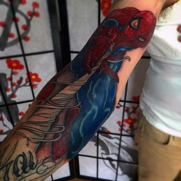 male-forearms-wonderful-spiderman-tattoo