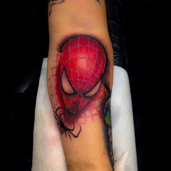 mens-forearms-red-spiderman-tattoo