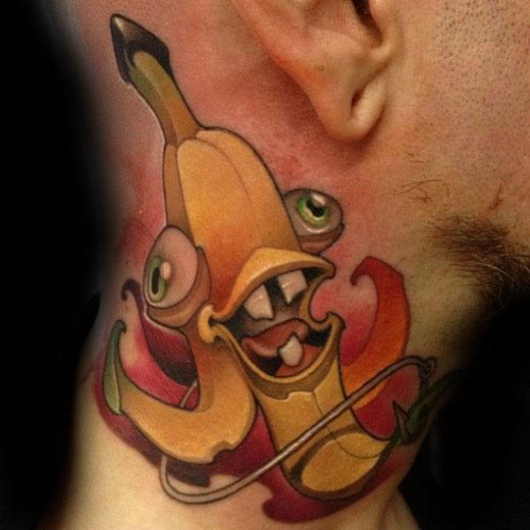 new-school-neck-artistic-male-banana-tattoo-ideas