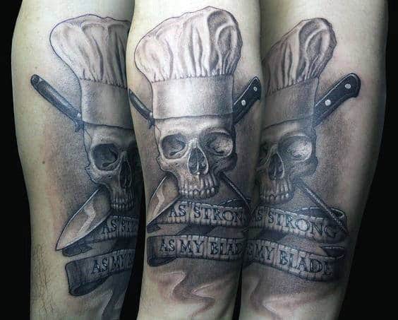 shaded-skull-and-crossbones-chef-knife-arm-tattoos-for-gentlemen