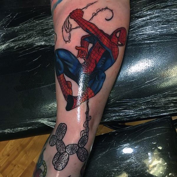 shiny-spiderman-tattoo-male-forearms