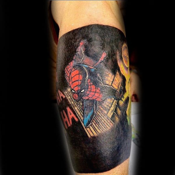 spiderman-black-background-tattoo-mens-forearms