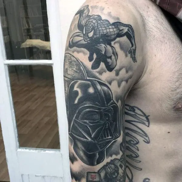 Black and grey Spiderman and Chewbacca sleeve