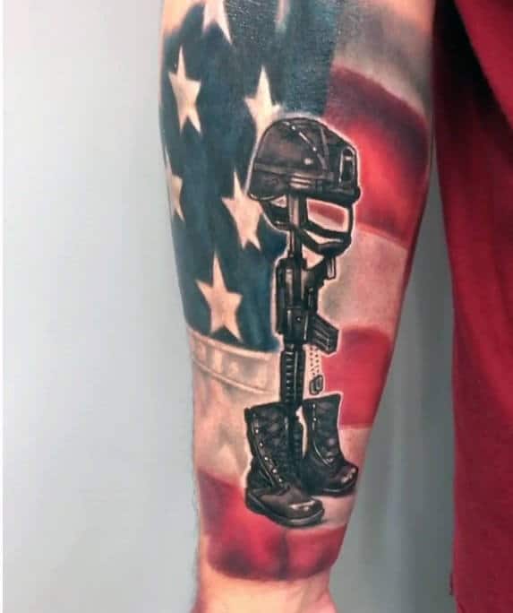 amazing-usa-flag-fallen-soldier-cross-mens-forearm-sleeve-tattoo