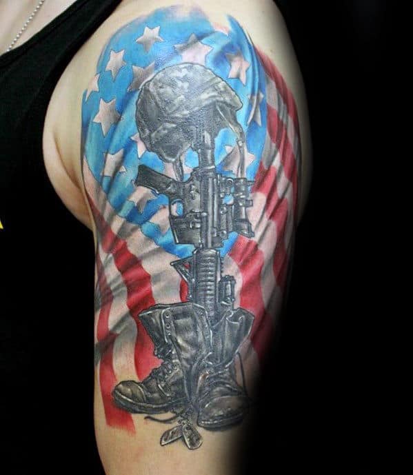 american-flag-with-fallen-soldiers-cross-mens-half-sleeve-tattoo